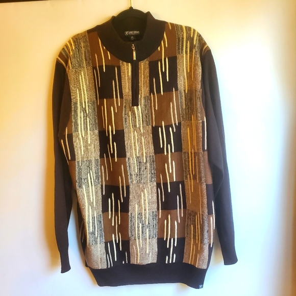 STACEY ADAMS MEN'S VINTAGE SWEATER BROWN/BEIGE QUARTER ZIP FRONT SIZE XXL - Picture 1 of 10